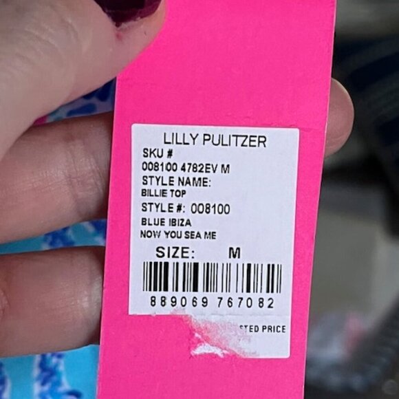Lilly Pulitzer Blue and Pink Billie Tank Top Blouse in Now You Sea Me Medium NWT - Picture 11 of 15